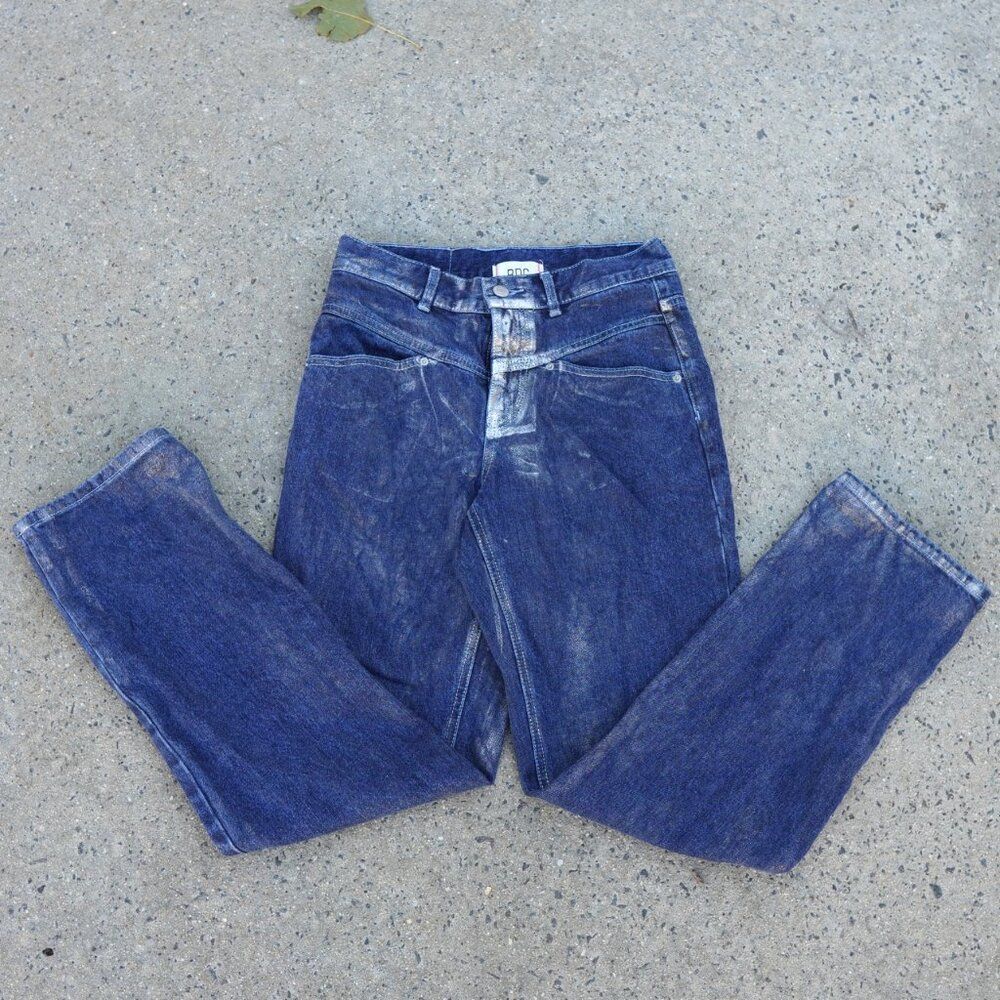 BDG Metallic Shimmer Cowboy Jeans Size 28 Y2K Western Blue Denim No Back Pockets